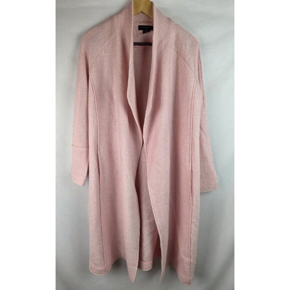 Tahari Women's Jacket Size Medium Pink Open Front Long Trench Coat Wool Blend - Picture 1 of 15